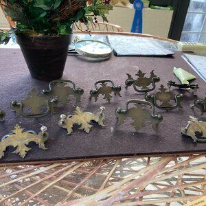 Ethan Allen 10 Brass Drawer Pulls Bat Drop Bail Knobs Solid Brass 3.5" 3"HOLES